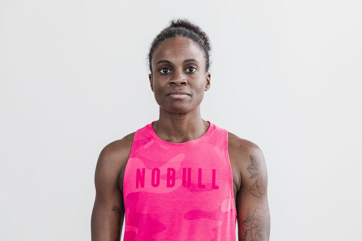 Nobull High-Neck Neon Women's Tank Tops Pink Camo | Australia (ZP8624)